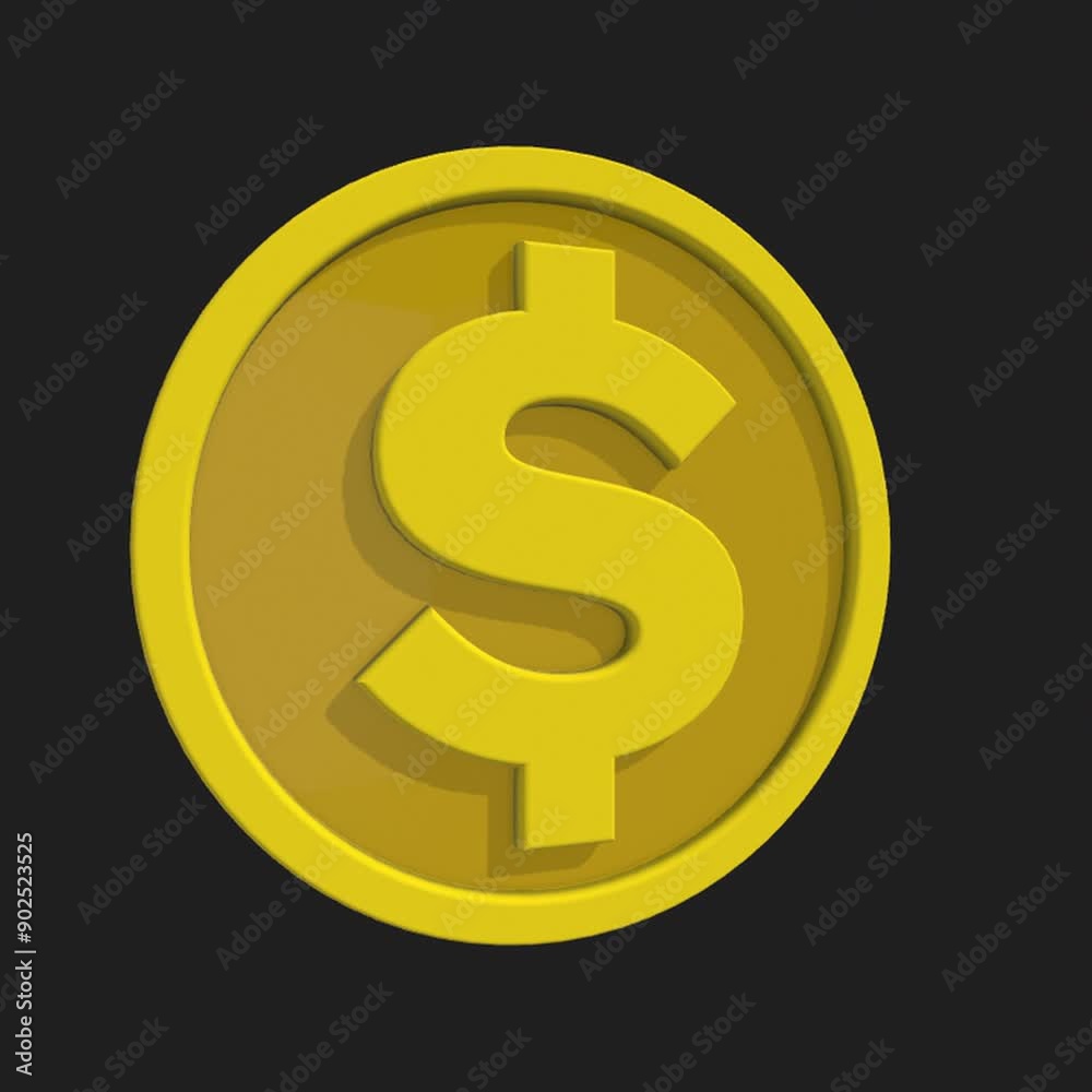 Dollar coin 3d animation with alpha channel Dollar coin 3d animation with alpha channel