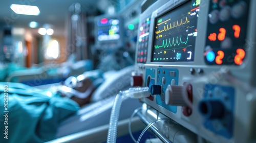 Wallpaper Mural a bedridden patient in the intensive care unit is connected to a life support machine. Torontodigital.ca