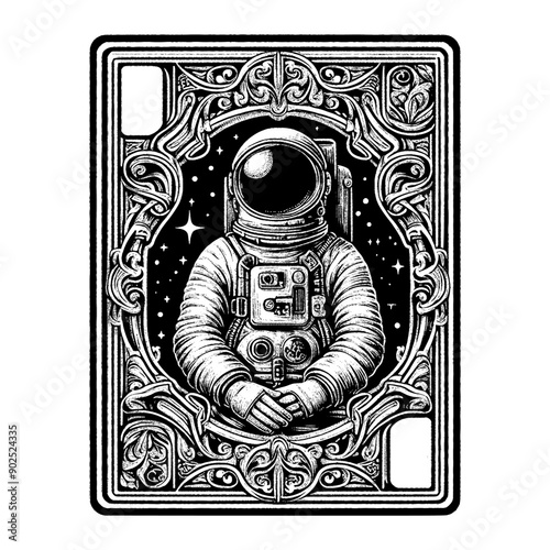 playing cards with astronaut design and ornamental frame