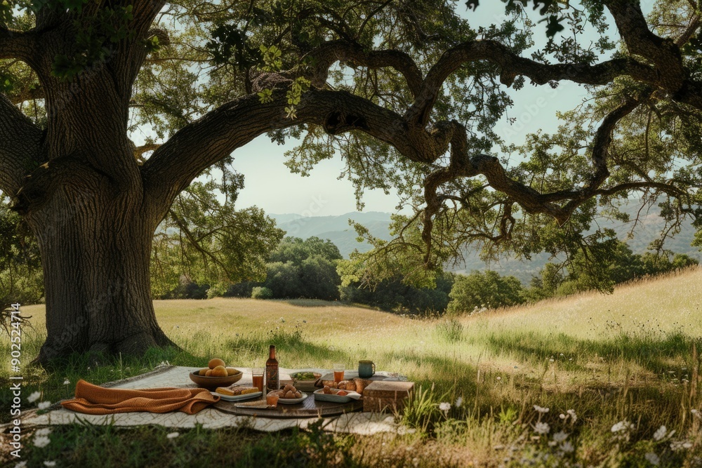 Picnic under an oak tree. generative ai Picnic under an oak tree. generative ai