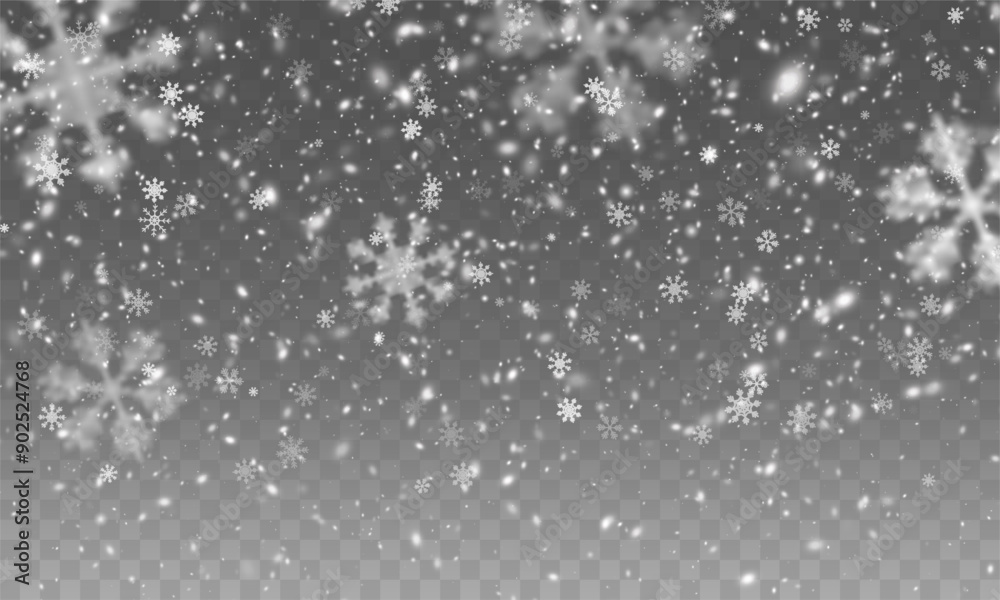 Falling snowflakes in transparent beauty, delicate and small, isolated on a clear background. Snowflake elements, snowy backdrop. Vector illustration of intense snowfall, snowflakes. Falling snowflakes in transparent beauty, delicate and small, isolated on a clear background. Snowflake elements, snowy backdrop. Vector illustration of intense snowfall, snowflakes.