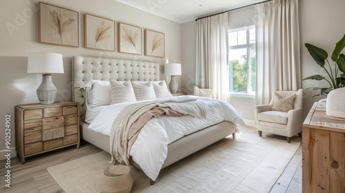 Modern Bedroom Interior With White Bedding And Natural Light