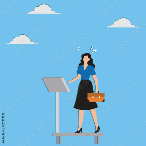 Obesity, overweight or unhealthy lifestyle cause gaining weight, belly disease, diabetes or nutrition problem concept, fatty man weighing on weight scale
