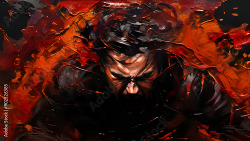 Oil painting captures the essence of fury through bold abstract expression