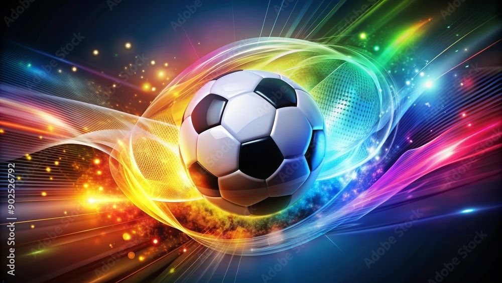 Fototapeta premium Soccer Ball in a Rainbow of Light, soccer, football, sports, abstract