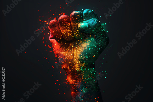 Gay pride concept. Hand drawn with a rainbow. Gay pride lgbt, rainbow flag. Fist symbol LGBT. Black background