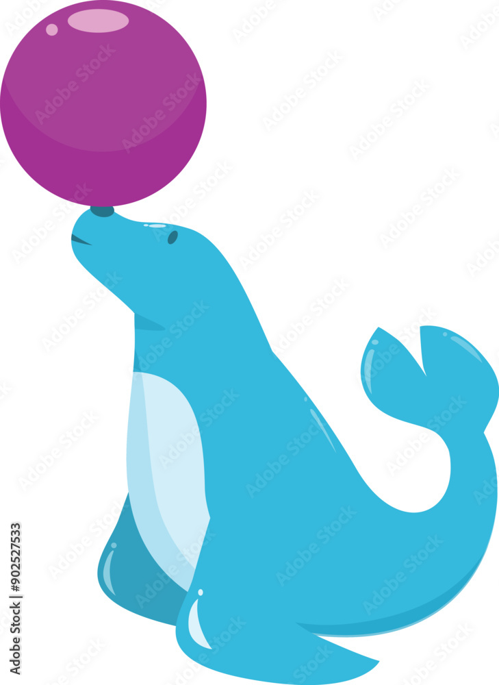 Blue circus seal balancing a purple ball on its nose Blue circus seal balancing a purple ball on its nose
