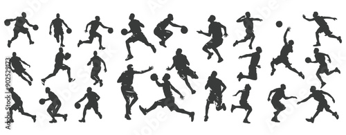 collection Illustration of a silhouette of basketball player movement ,generative ai