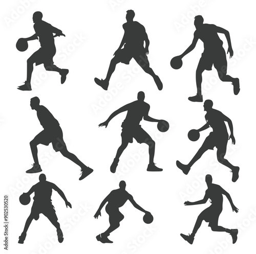 collection Illustration of a silhouette of basketball player movement ,generative ai