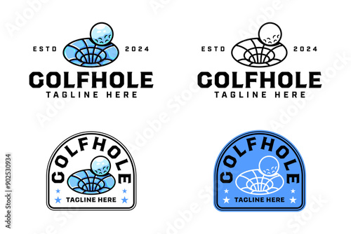golf ball and black hole logo design for golfer and tournament.  golf club professional with ball and hole space sign symbol modern logo. set of golf sport emblem badge logo illustration