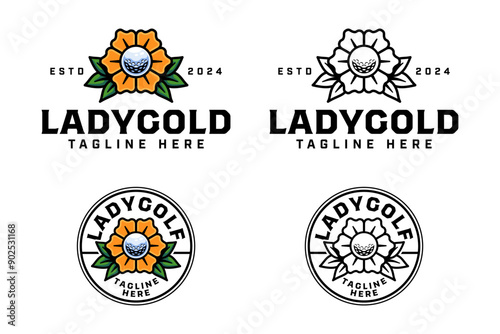 golf ball, daisy and leaves logo design for golfer and tournament.  golf club professional with ball, flower petals and leaf sign symbol modern logo. set of golf sport emblem badge logo illustration