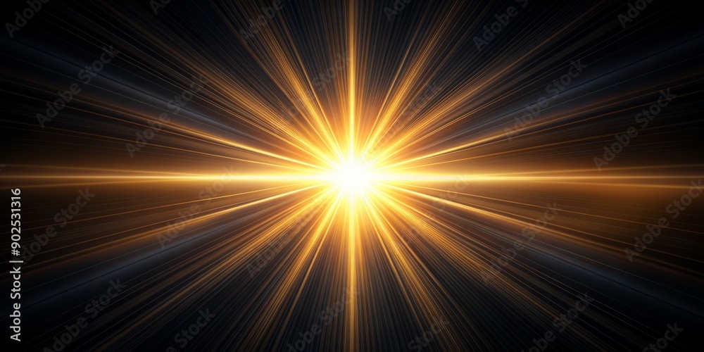 One directional light rays at center on a flat black background, texture. One directional light rays at center on a flat black background, texture.