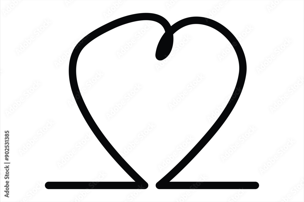 Heart continuous one line art drawing color shape Love sign outline Vector illustration