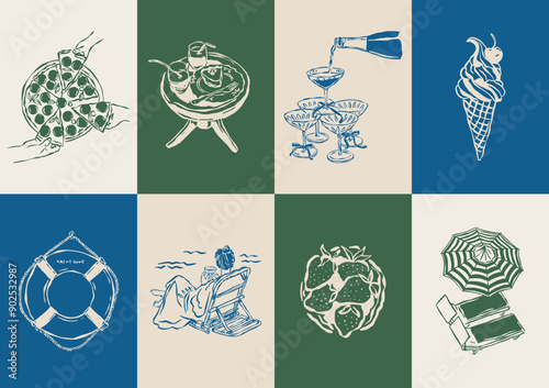 Minimalist Dolce Vita vector illustration collection. Art for greeting cards, wedding invitations, poster design, postcards, branding, logo design, background.