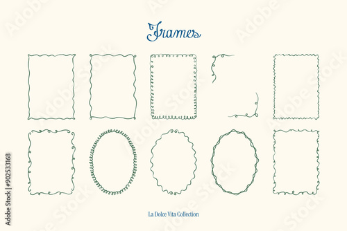 Minimalist hand drawn vector frames collection. Art for greeting cards, wedding invitations, poster design, postcards, branding, logo design, background. 