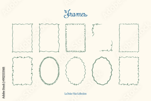 Minimalist hand drawn vector frames collection. Art for greeting cards, wedding invitations, poster design, postcards, branding, logo design, background.	