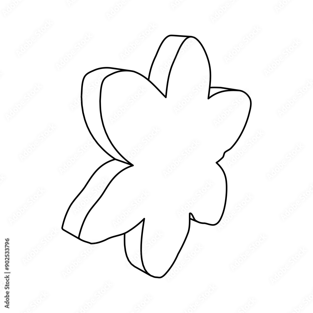The outline of a large narcissus flower is made with black lines. 3D view of the object in perspective. Vector illustration on white background The outline of a large narcissus flower is made with black lines. 3D view of the object in perspective. Vector illustration on white background
