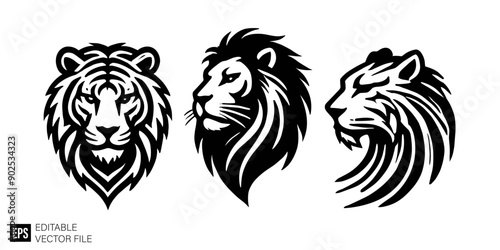 Tiger head black and white silhouette graphic clip art vector design