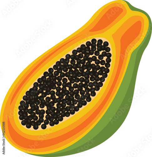 Half ripe papaya isolated on white