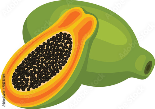 Ripe whole and half papaya