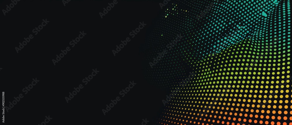 Fototapeta premium Negative color, overlay of pixelated halftone dots pattern, on black background, Generative AI