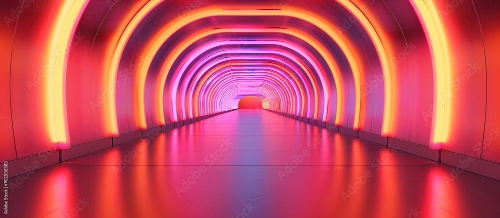 Futuristic Neon Tunnel with Vibrant Colors and Curved Architecture, Illuminated Passageway, Modern Design, Abstract Background, Glowing Lights, Sci-Fi Corridor, Technological Aesthetic Futuristic Neon Tunnel with Vibrant Colors and Curved Architecture, Illuminated Passageway, Modern Design, Abstract Background, Glowing Lights, Sci-Fi Corridor, Technological Aesthetic