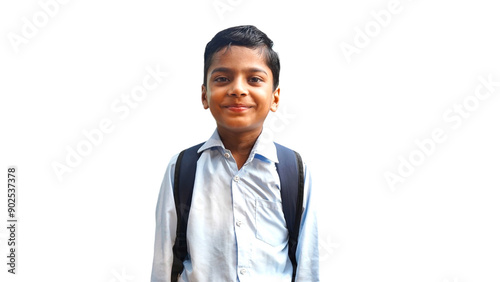 Indian poor Child student ready to go to school posing. Education concept.