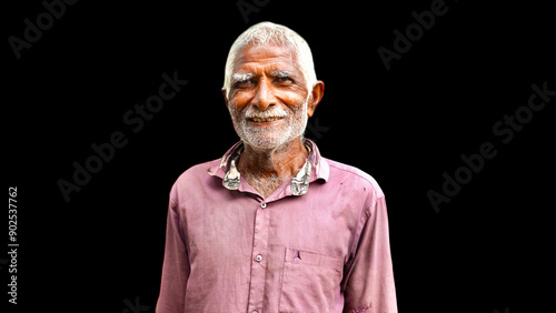 Happy Senior Indian Farmer Smiling, for social media banner, brochure, poster. Studio shot.