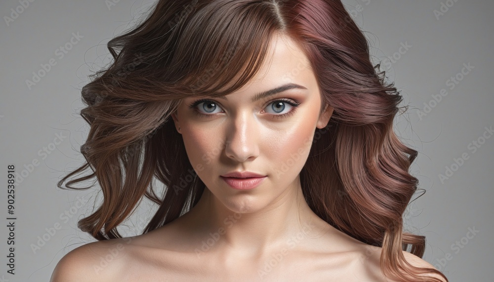 Fototapeta premium portrait of attractive young female with long floating hair, illustration