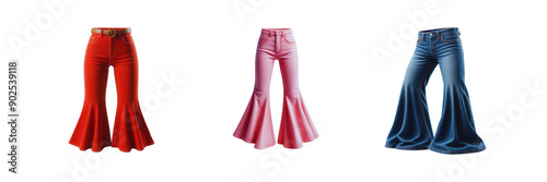Bell bottom jeans illustration set of against Transparent background