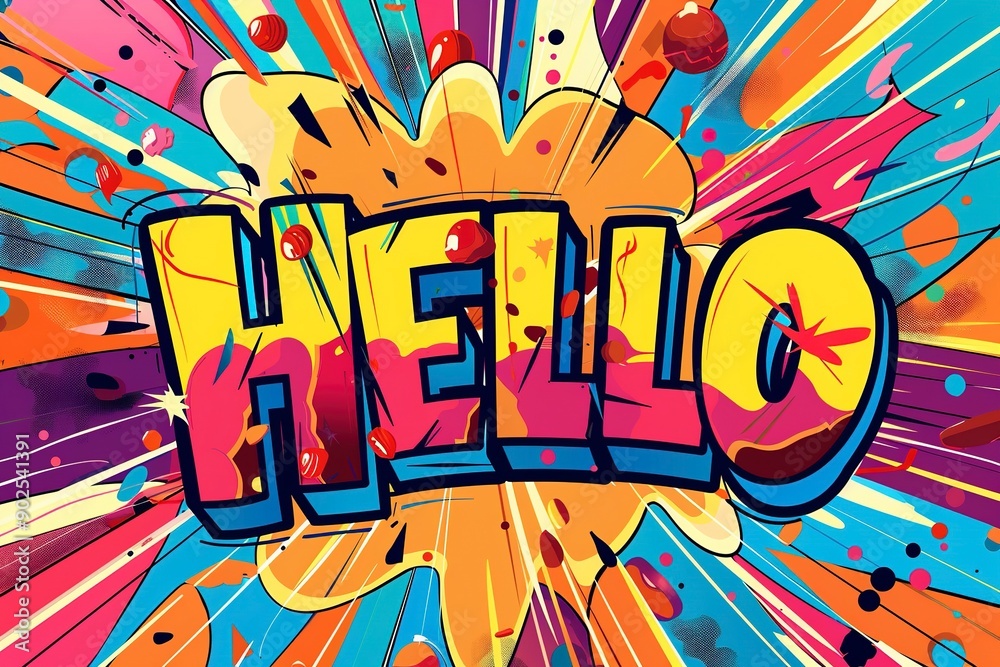 Pop art style Hello sign Pop art style Hello sign