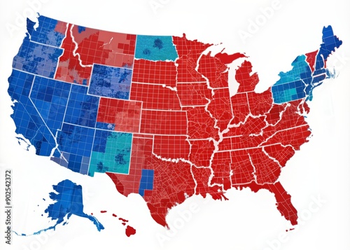 Vibrant USA election map displays intricate state boundaries, electoral votes, and zip codes, illuminating key regions for in-depth political analysis and demographic insights. photo