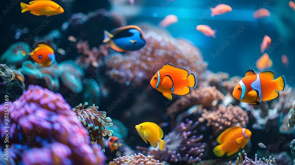 Fototapeta premium Vibrant and Mesmerizing Underwater Scene with Diverse Marine Life Swimming Amidst Colorful Coral Reef