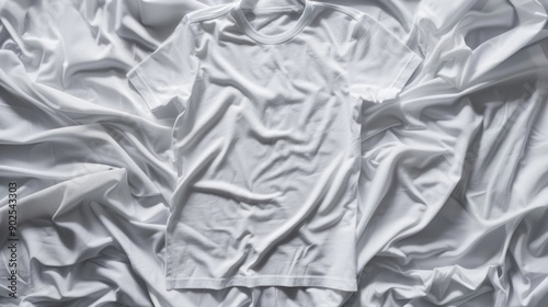 A single white shirt lying on top of a bed, suggesting a recently vacated space