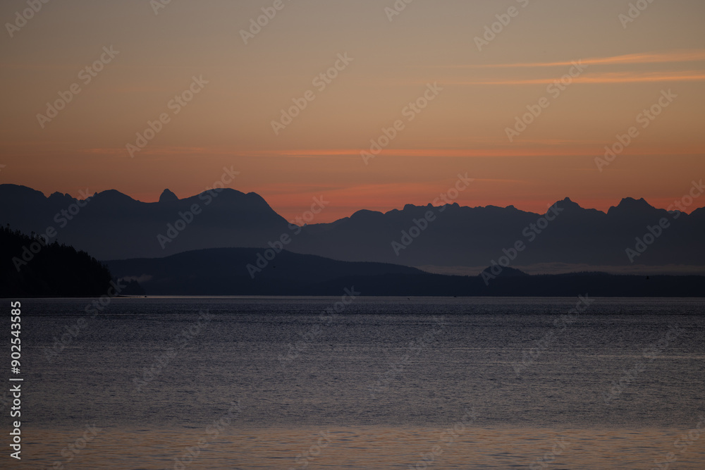 Dusk view of mountains and sea Dusk view of mountains and sea