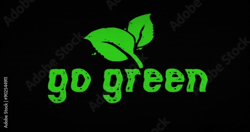 Go green ecology with distorted and glitch effect seamless and loopable 3d rendering. Be eco friendly abstract concept. Noised retro tv style background.