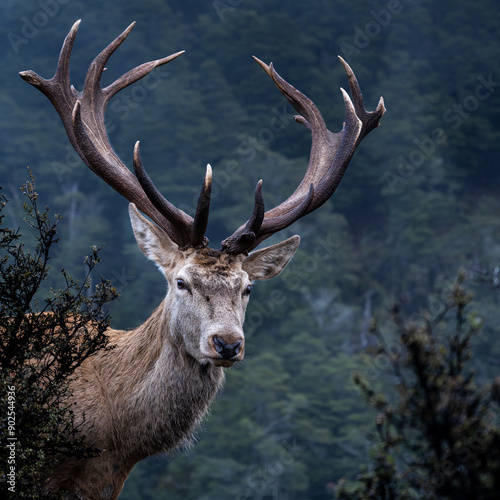 red stag deer with its giant horn in the forest