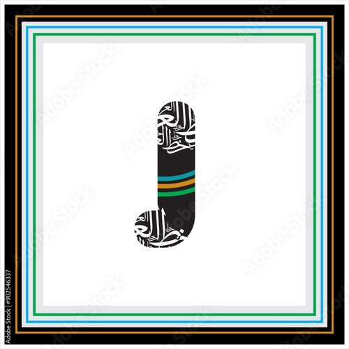 Arabic Calligraphy Alphabet letters or font in Arabic Kufi, bold patterned style, Stylized Multicolor islamic calligraphy elements on multi colors background, for all kinds of religious design
