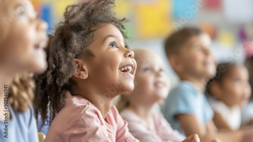 Engaged and Happy Children Attentively Participating in a Classroom Lesson, Demonstrating Enthusiasm and Focus in an Educational Setting