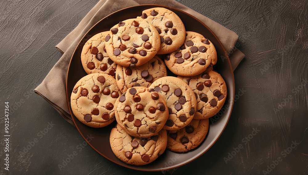 Plate of chocolate chip cookies, perfect for sharing and enjoying a sweet treat with friends Plate of chocolate chip cookies, perfect for sharing and enjoying a sweet treat with friends
