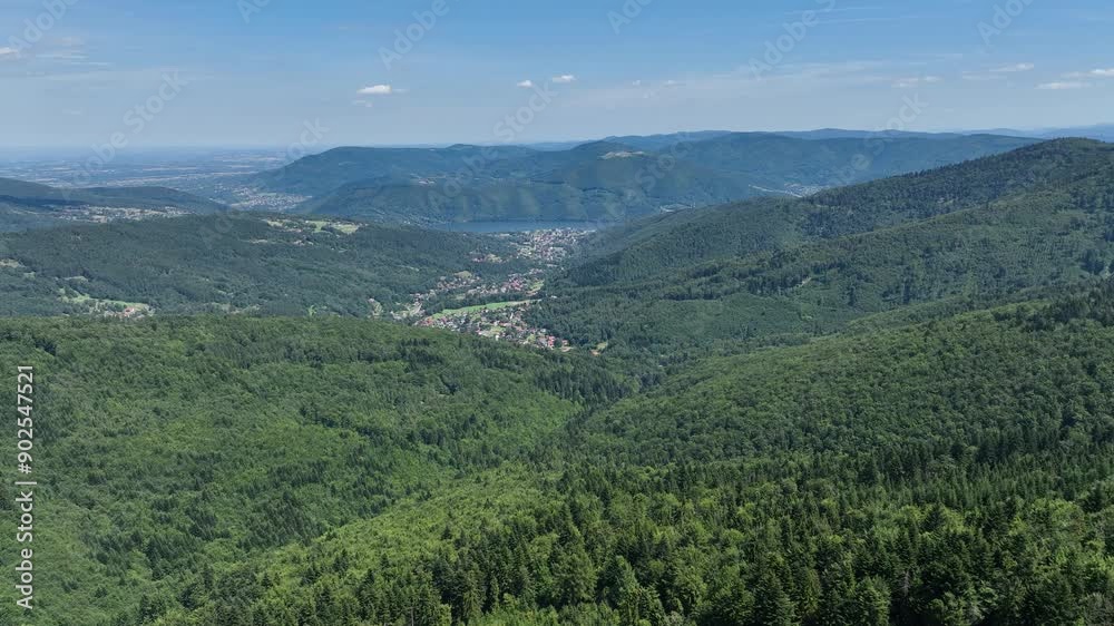 Stunning drone view of summer green forests in the Beskids, Bielsko-Biała, Gora Zar, Lake Zywieckie. Beskid summer mountains panorama. Stunning drone view of summer green forests in the Beskids, Bielsko-Biała, Gora Zar, Lake Zywieckie. Beskid summer mountains panorama.