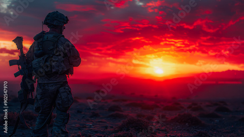 Soldier Silhouetted Against Sunset