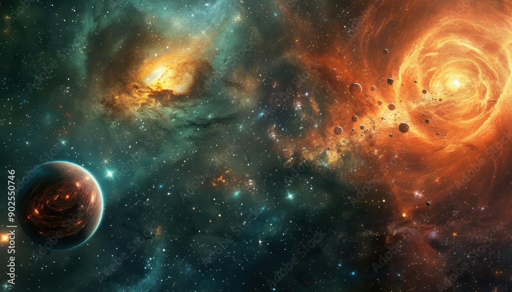 A Single Planet Amidst A Cosmic Dance of Nebulas and Stars A Single Planet Amidst A Cosmic Dance of Nebulas and Stars