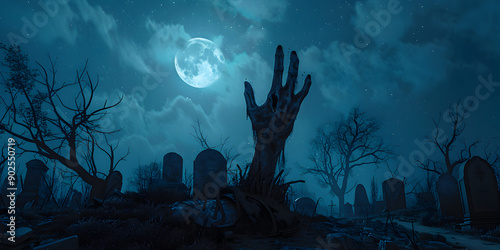 Wallpaper Mural  Rising dead Hand in Moonlit Graveyard Creepy Halloween Horror Scene 
 Torontodigital.ca