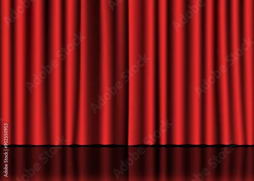 A scene with a red curtain. Closed velvet curtain for circus, theater, stage and club. Vector illustration.