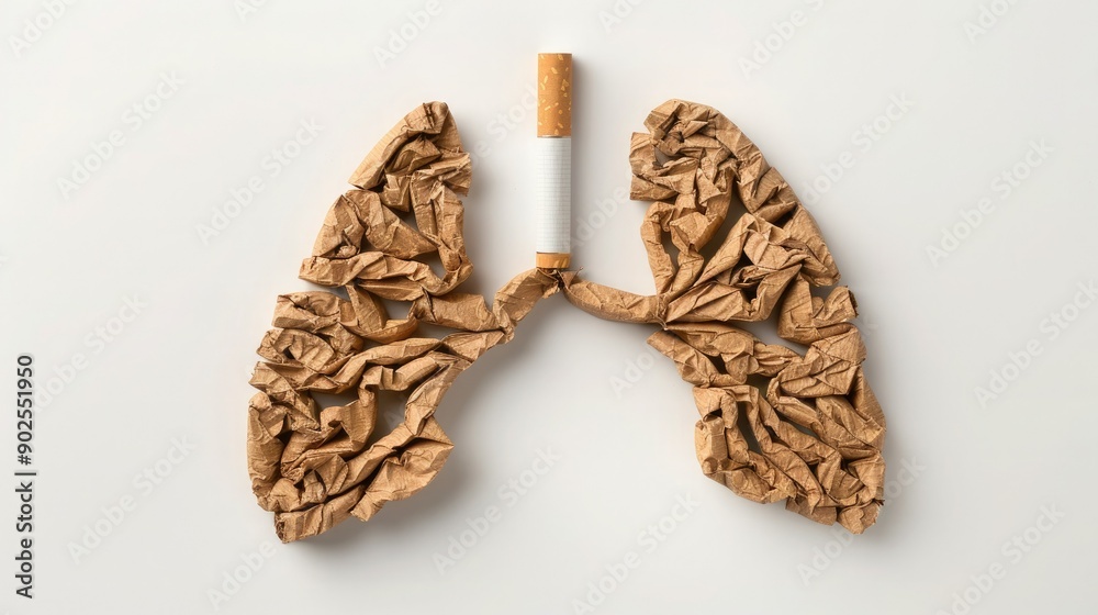 Creative Artwork Symbolizing Lungs Made From Crumpled Paper and Cigarette Creative Artwork Symbolizing Lungs Made From Crumpled Paper and Cigarette