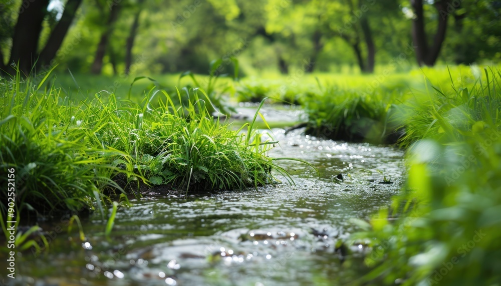 Tranquil Stream Flowing Through Lush Green Forest Tranquil Stream Flowing Through Lush Green Forest