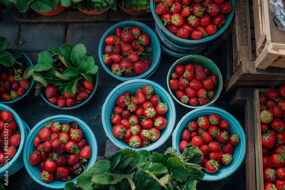 Small container wooden box full of fresh ripe strawberry Small container wooden box full of fresh ripe strawberry