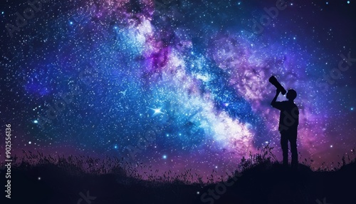 Silhouette of Person Observing Night Sky With Telescope Under Milky Way