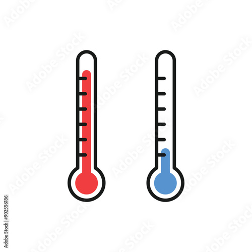 Thermometer high and low temperatures flat design. Vector illustration